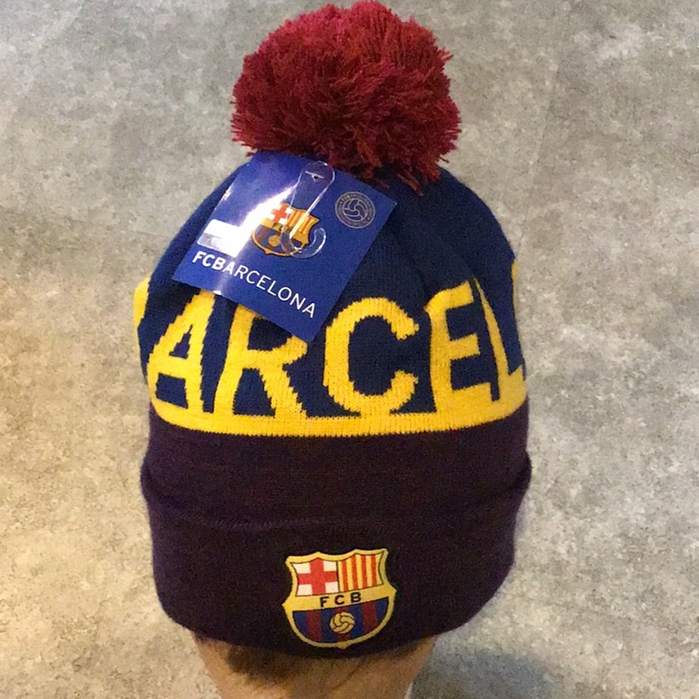 FCB soccer beanie Pom hat new Barcelona
